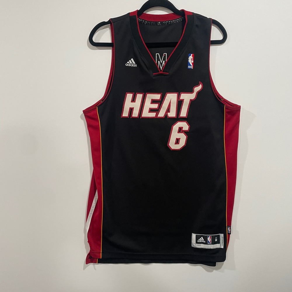 Adidas NBA Miami Heat LeBron James 6 Jersey Black Red Stitched Mens Medium +2 L